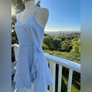 Juniors’ Striped Faux-Wrap Dress